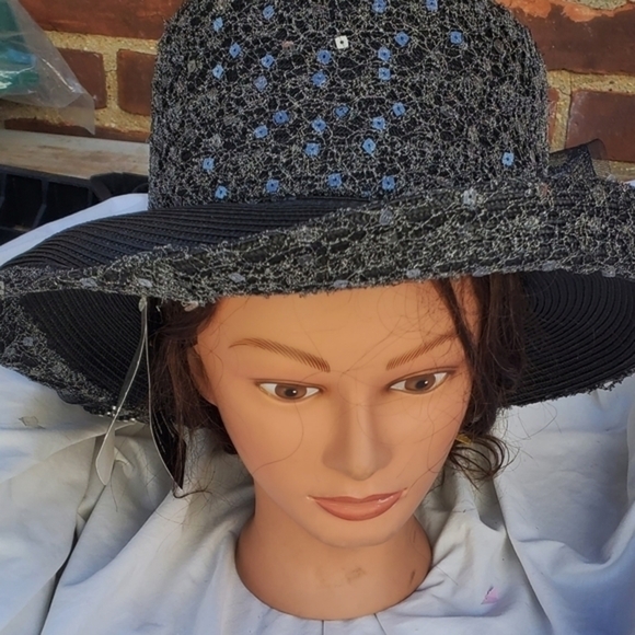 Gray Sequined wide brim hat NWT - Picture 3 of 13